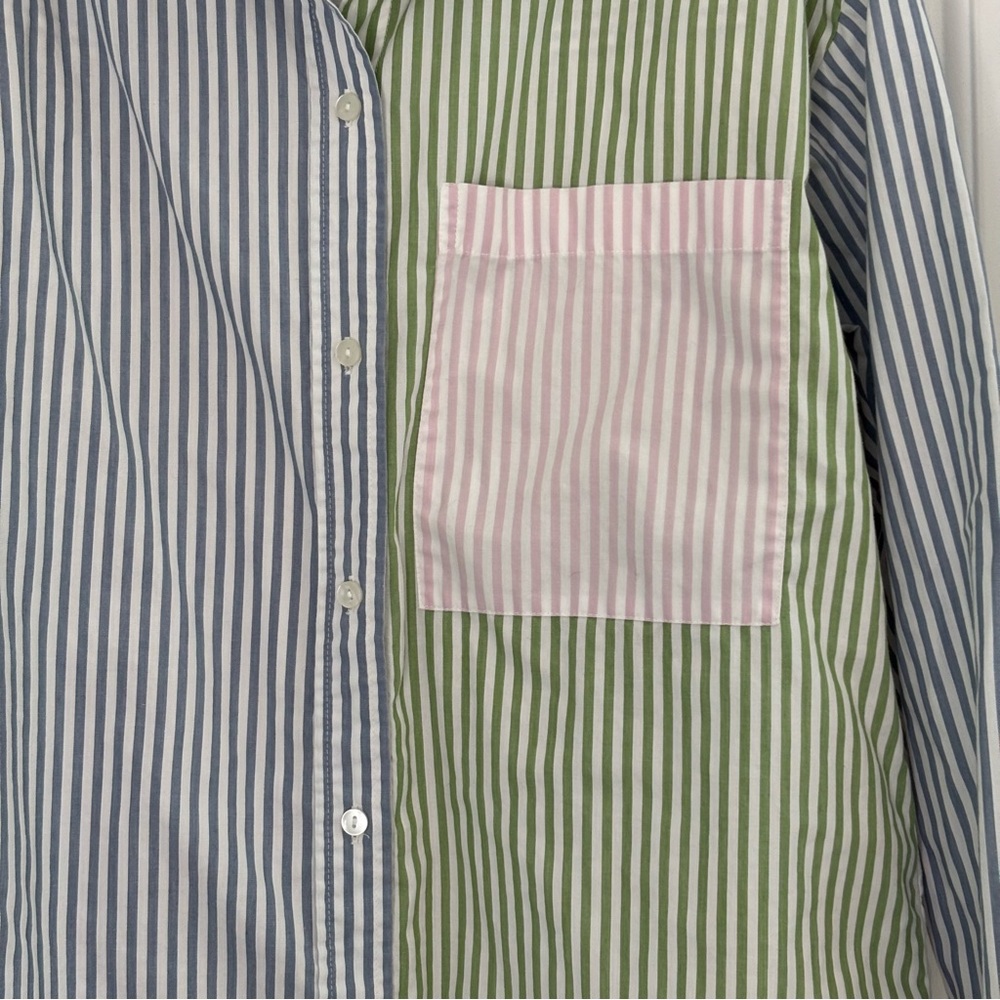 Abercrombie & Fitch Green Blue Pink Striped Shirt Long Sleeve Oversized - Picture 3 of 11